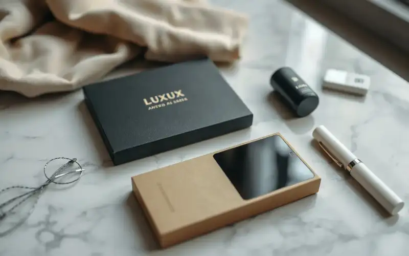 Luxus-Produktinszenierung mit eleganter Flatlays auf Marmor und Leinen für Premium- und Luxusmarken