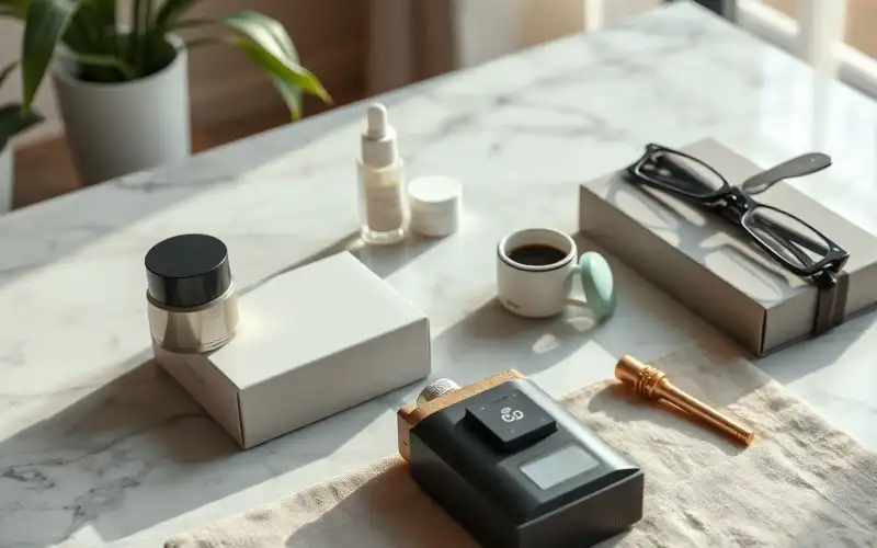 Luxus-Produkte auf Marmor und Leinen als Flat Lay – Amazon Vendor vs. Seller im Vergleich