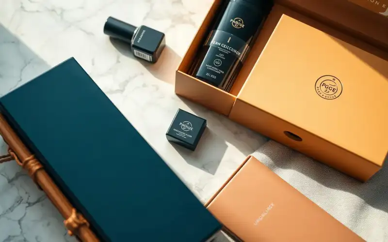 Luxus-Produktinszenierung auf Marmor mit natürlichem Licht und eleganter Unboxing-Szene in 8K-Qualität