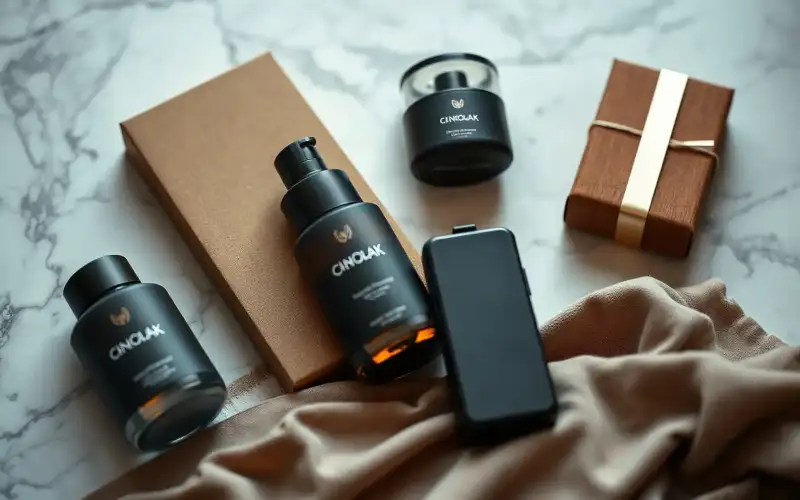 Luxus-Produktarrangement auf Marmor mit natürlichem Licht – Kaufentscheidung bei Premium-Produkten